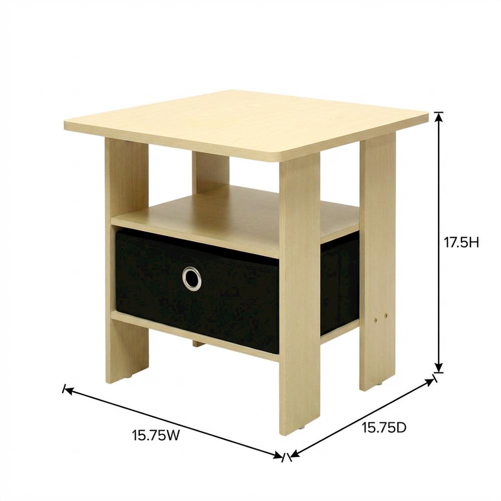Steam Beech and Black Finish Nightstand with Bin Drawer for Bedroom. Picture 7