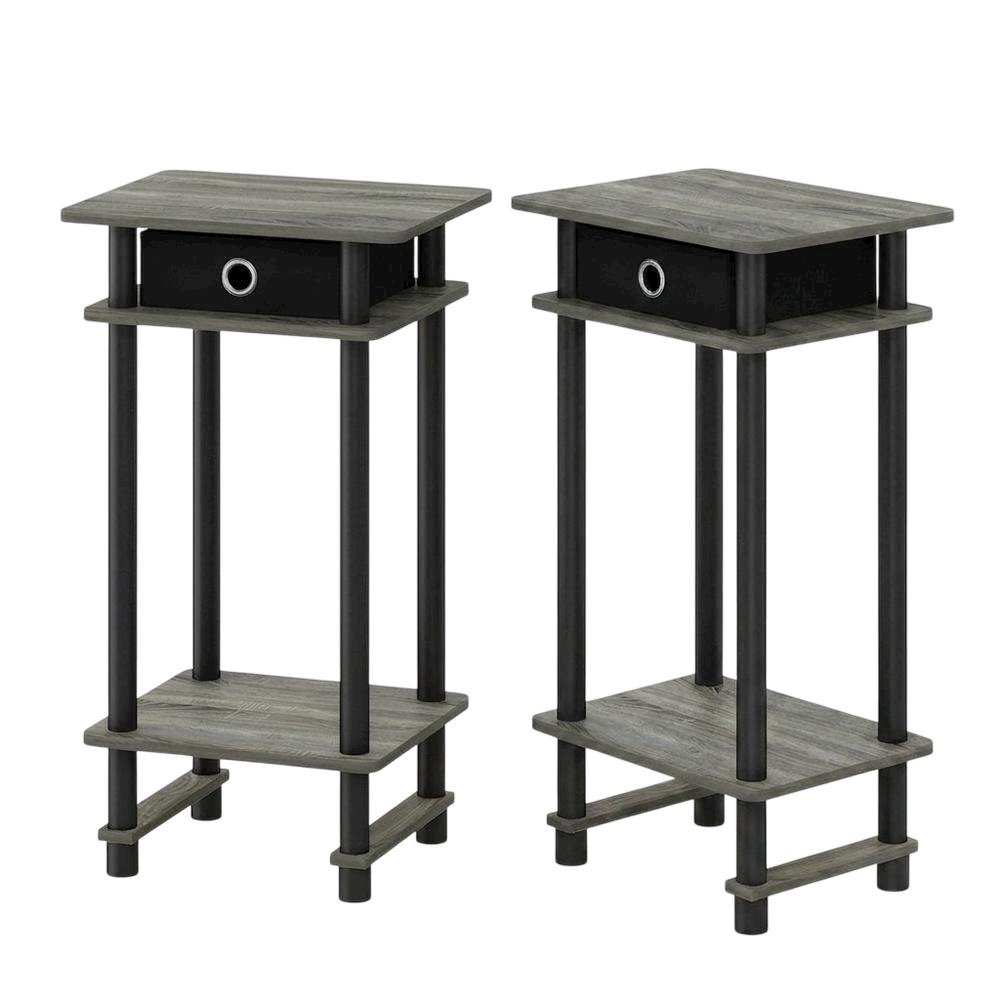 French Oak Grey and Black End Table Set with Storage Bins, Modern Style. Picture 1
