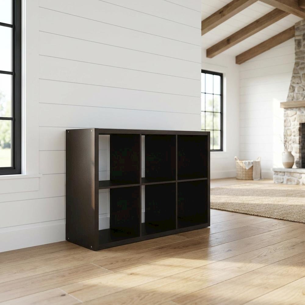 Black Wood Open Back Closet Storage Organizer Shelf Unit. Picture 2