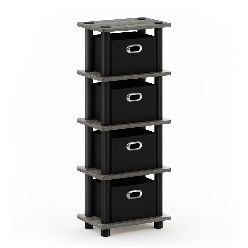 Furinno Turn-N-Tube LACi 4-Bins System Rack, French Oak Grey/Black. Picture 1