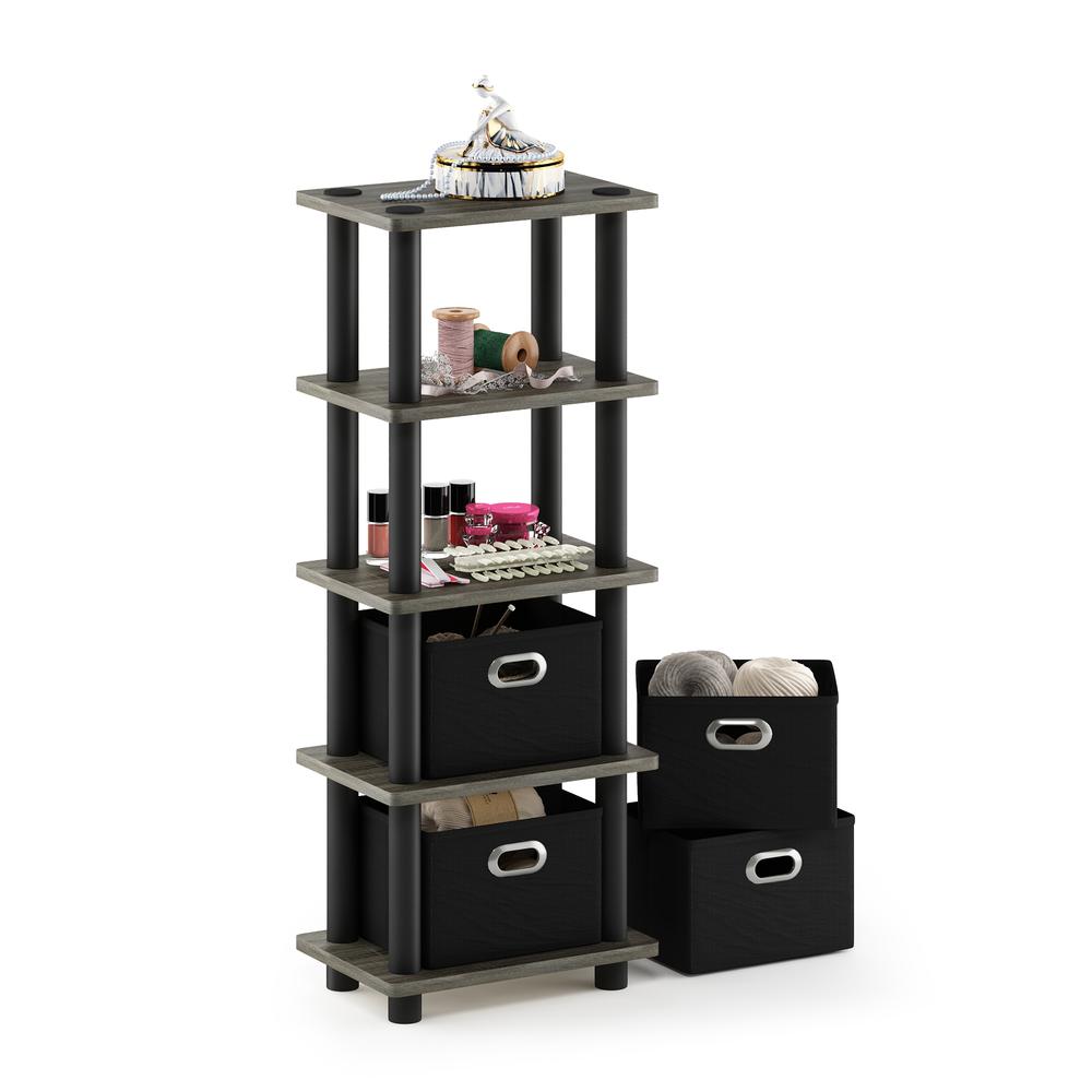 Furinno Turn-N-Tube LACi 4-Bins System Rack, French Oak Grey/Black. Picture 4