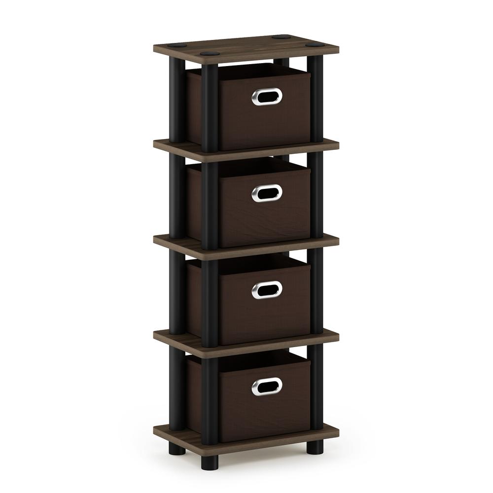 Furinno Turn-N-Tube LACi 4-Bins System Rack, Columbia Walnut/Black/Dark Brown. Picture 1