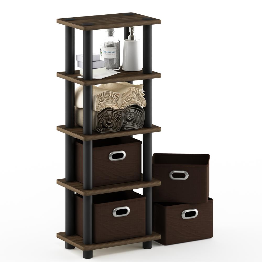 Furinno Turn-N-Tube LACi 4-Bins System Rack, Columbia Walnut/Black/Dark Brown. Picture 4