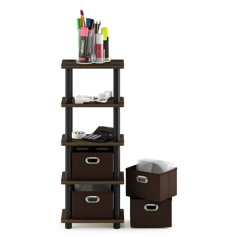 Furinno Turn-N-Tube LACi 4-Bins System Rack, Columbia Walnut/Black/Dark Brown. Picture 5