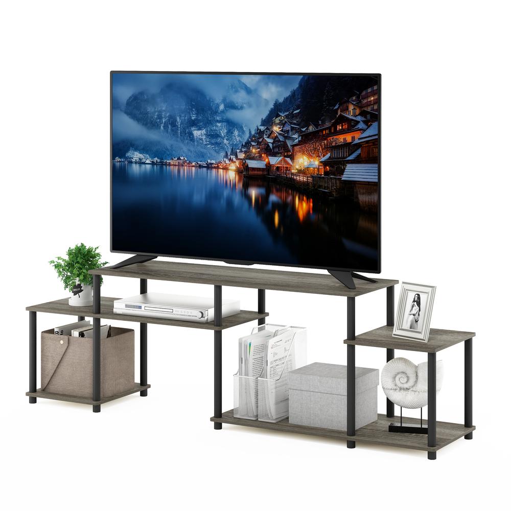 Furinno Turn-N-Tube Handel TV Stand for TV up to 55 Inch, French Oak Grey/Black. Picture 4