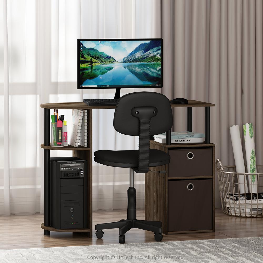 Furinno 15111 JAYA Simplistic Computer Study Desk with Bin Drawers, Columbia Walnut/Black/Dark Brown. Picture 5