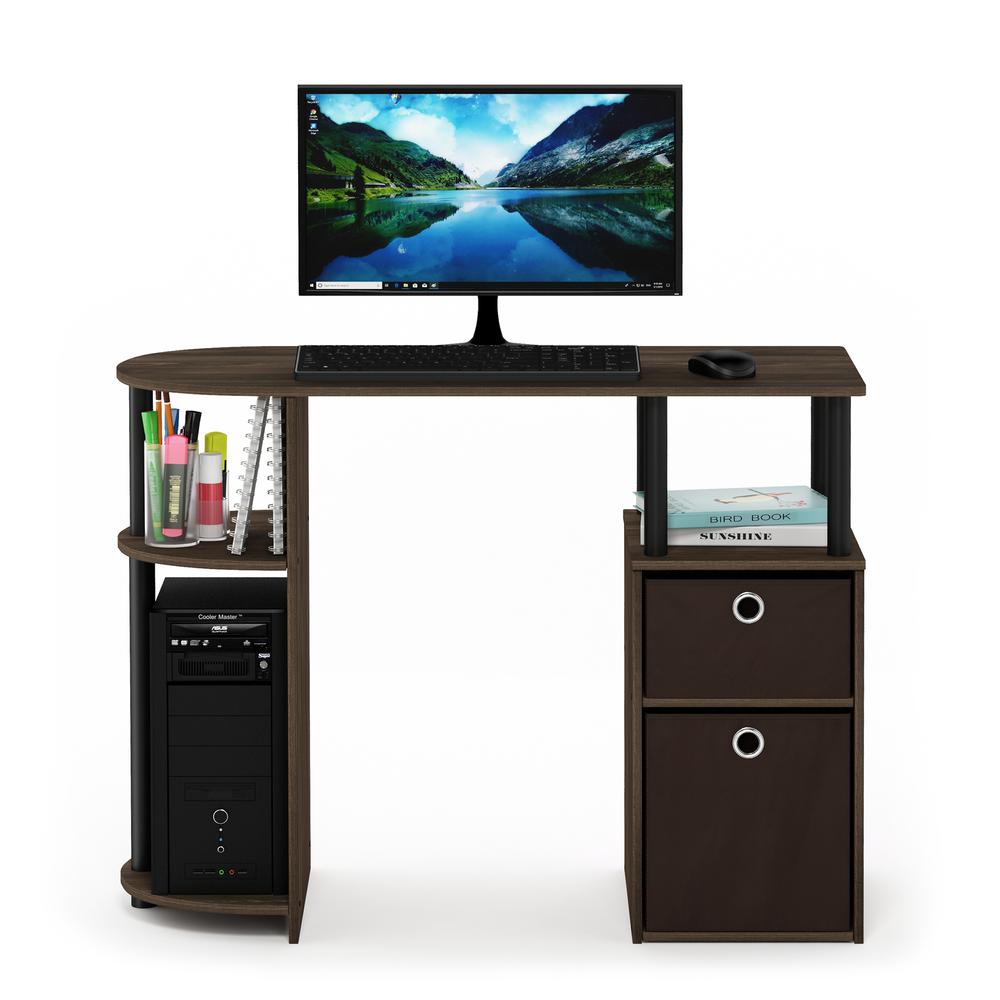 Furinno 15111 JAYA Simplistic Computer Study Desk with Bin Drawers, Columbia Walnut/Black/Dark Brown. Picture 3