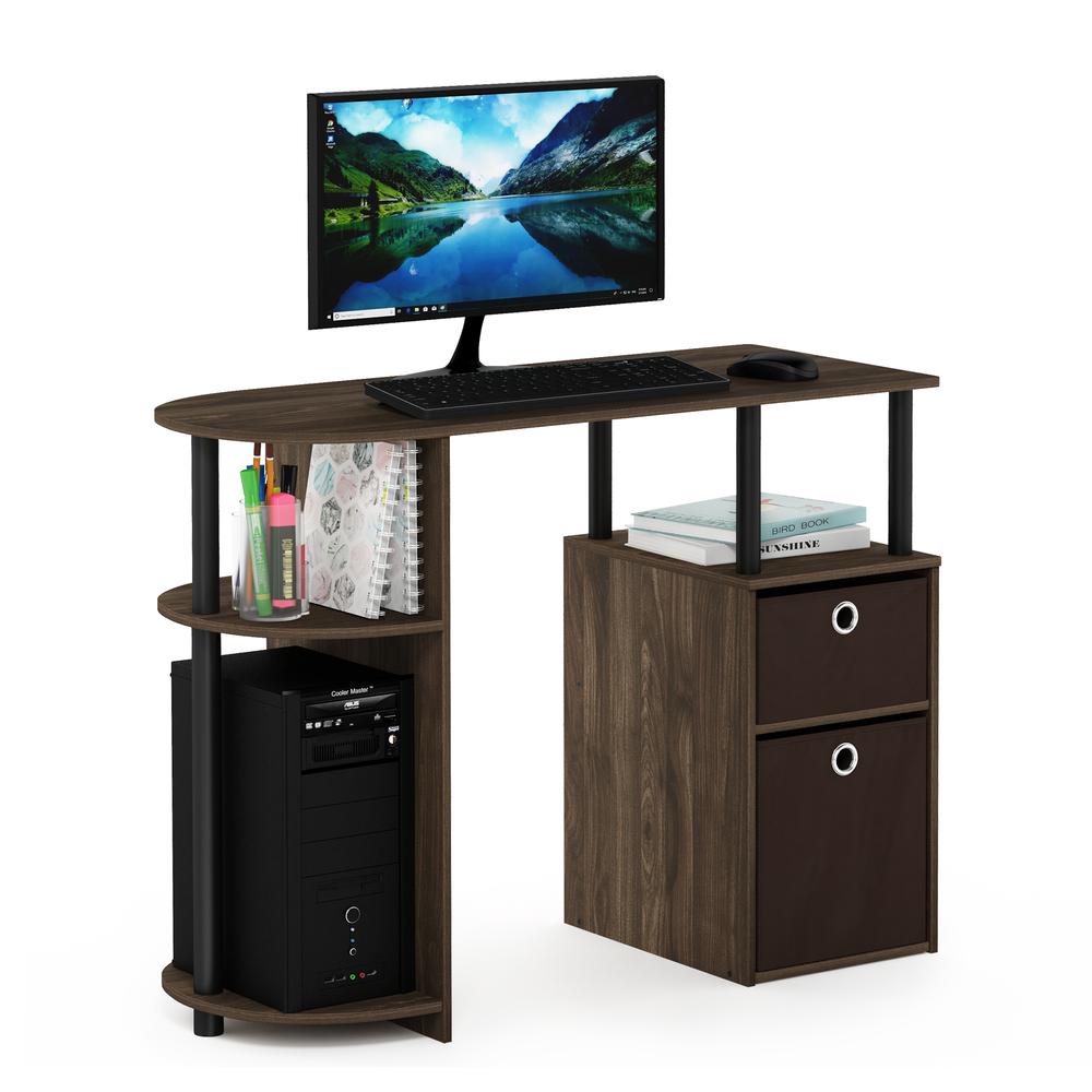 Furinno 15111 JAYA Simplistic Computer Study Desk with Bin Drawers, Columbia Walnut/Black/Dark Brown. Picture 4