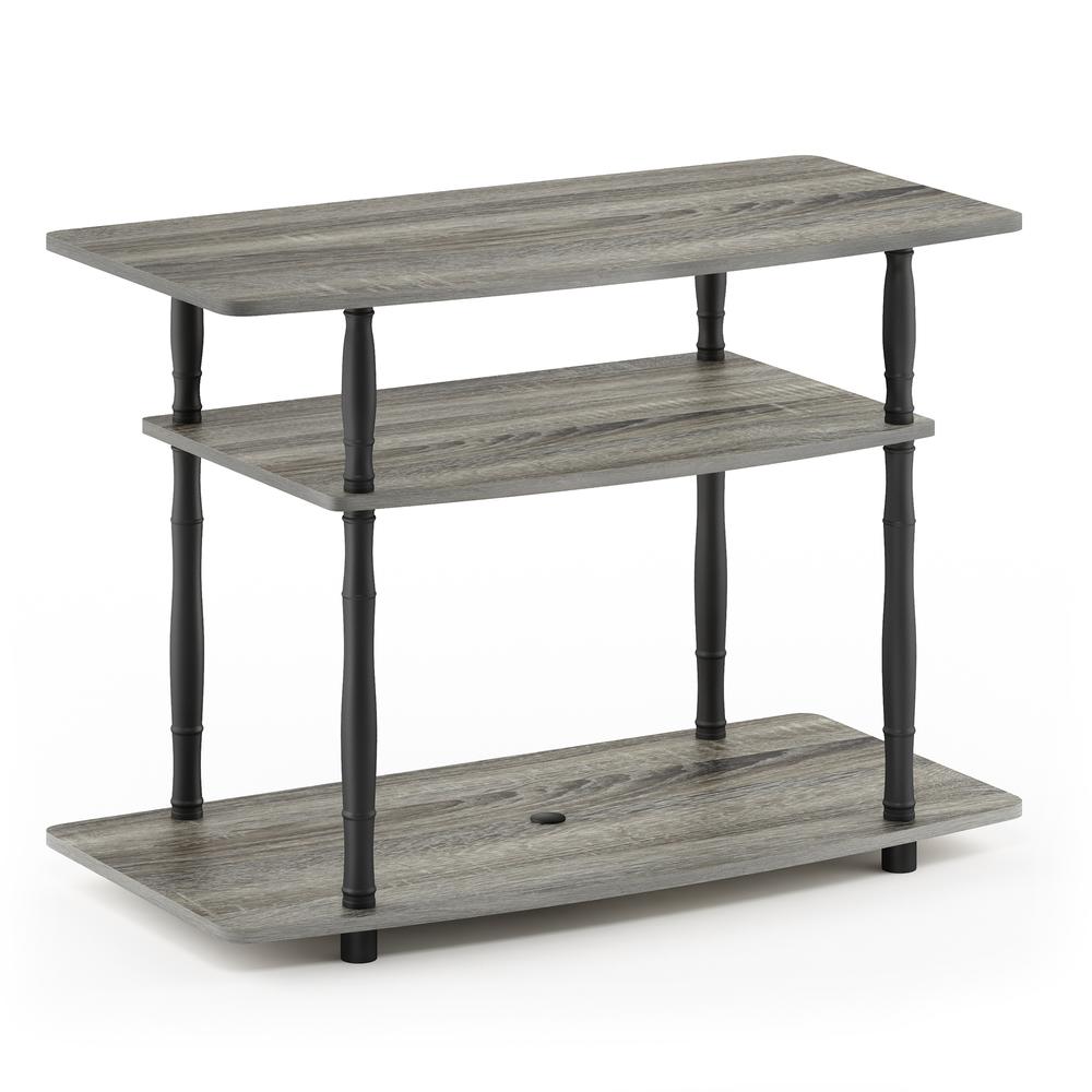 Furinno Turn-N-Tube No Tools 3-Tier TV Stands with Classic Tubes, French Oak Grey/Black. Picture 1