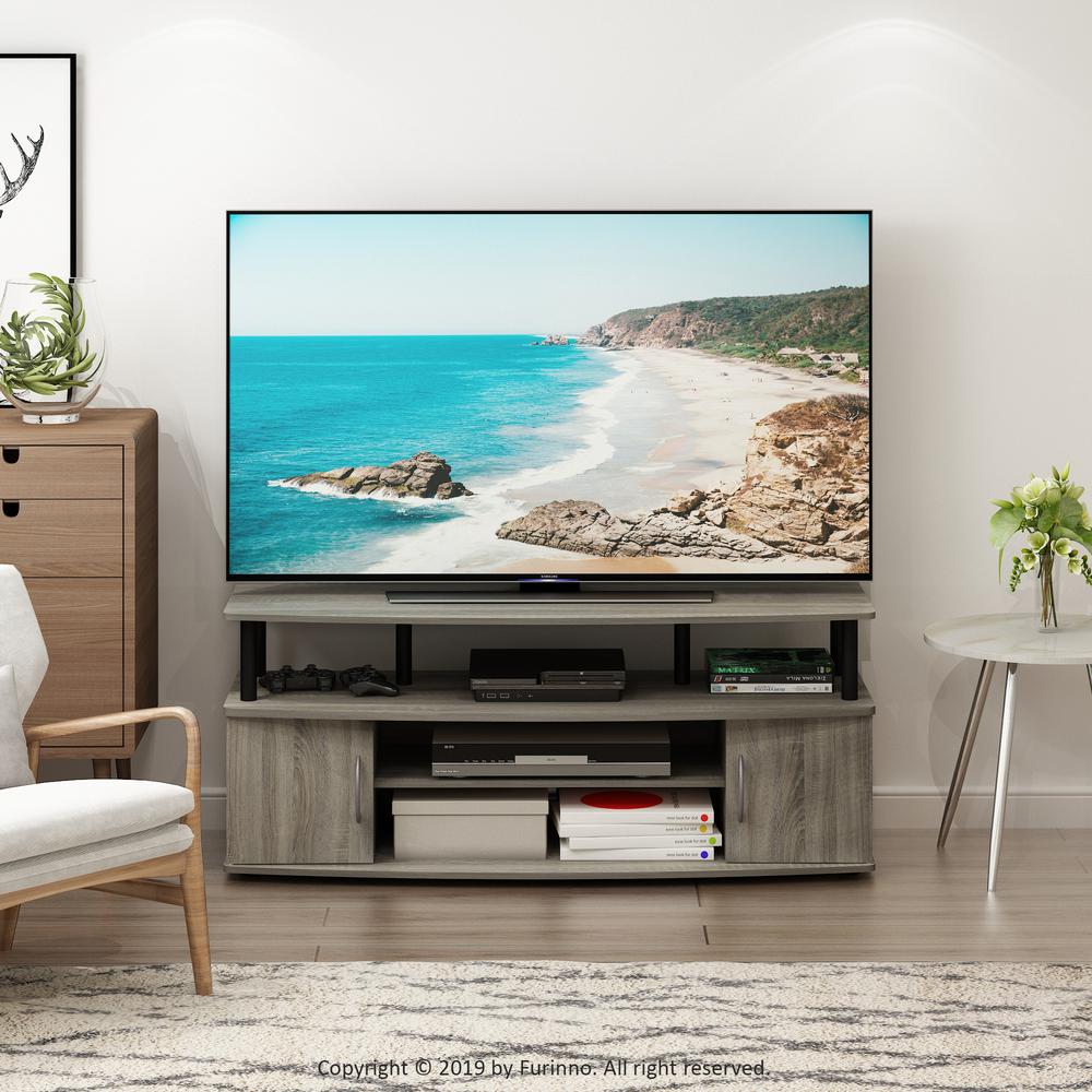 Furinno JAYA Large Entertainment Center Hold up to 50-IN TV, French Oak Grey/Black. Picture 6
