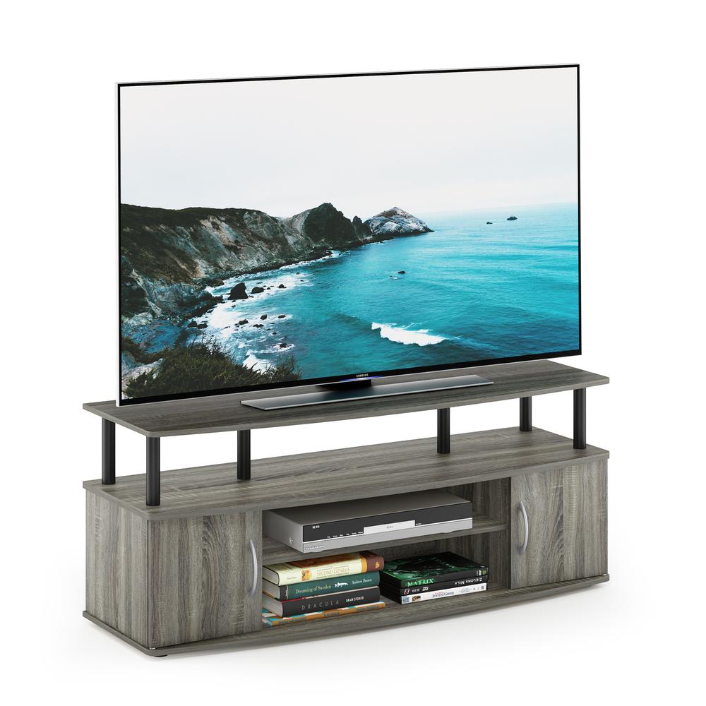 Furinno JAYA Large Entertainment Center Hold up to 50-IN TV, French Oak Grey/Black. Picture 4