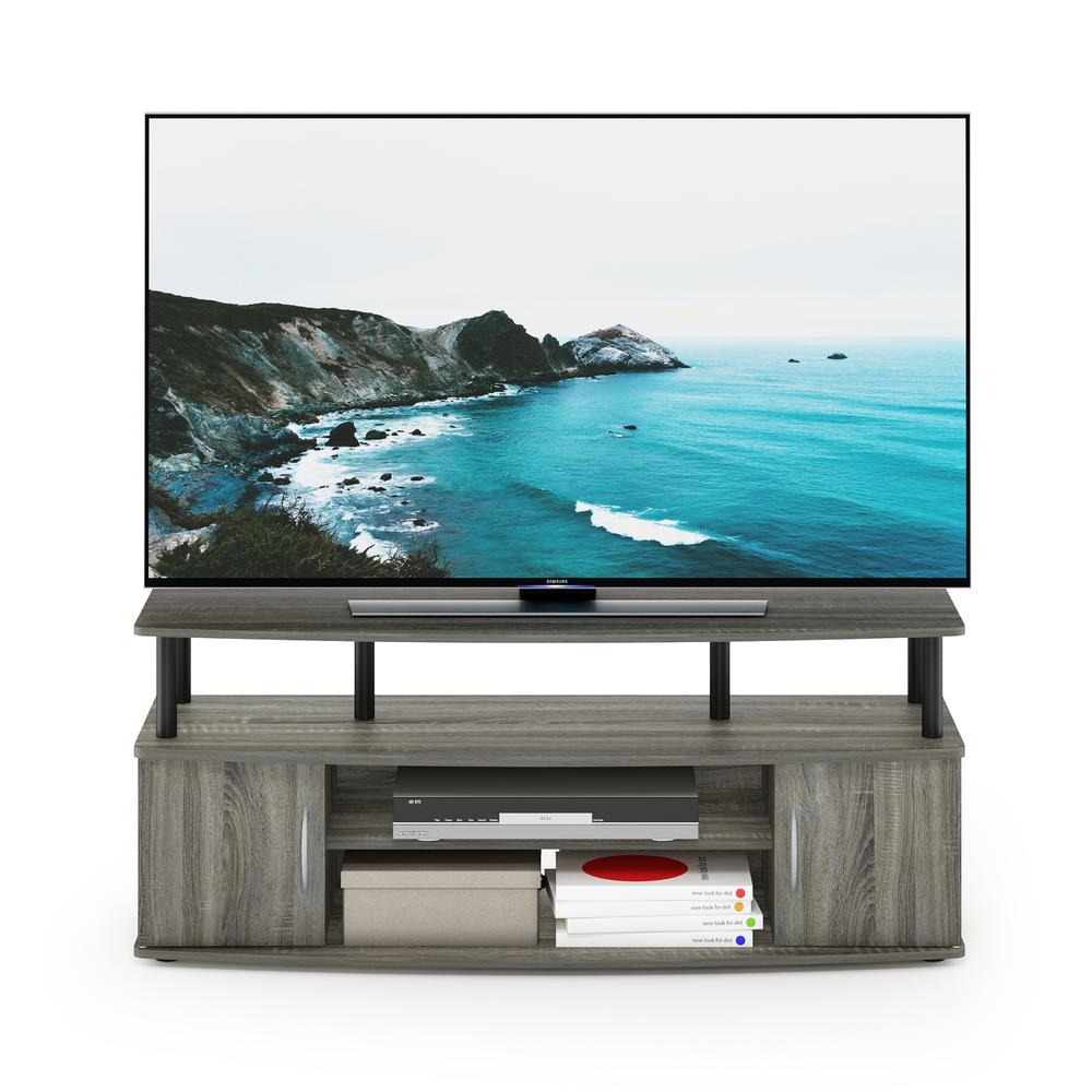 Furinno JAYA Large Entertainment Center Hold up to 50-IN TV, French Oak Grey/Black. Picture 5