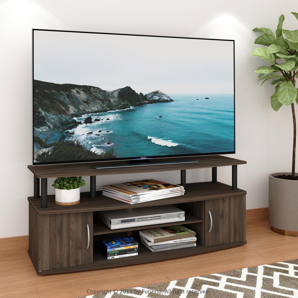 Furinno JAYA Large Entertainment Center Hold up to 50-IN TV, Columbia Walnut/Black. Picture 7