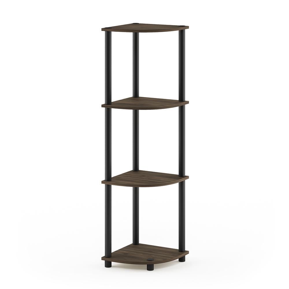 Furinno Turn-N-Tube 4-Tier Corner Display Rack Multipurpose Shelving Unit, Columbia Walnut/Black. Picture 1