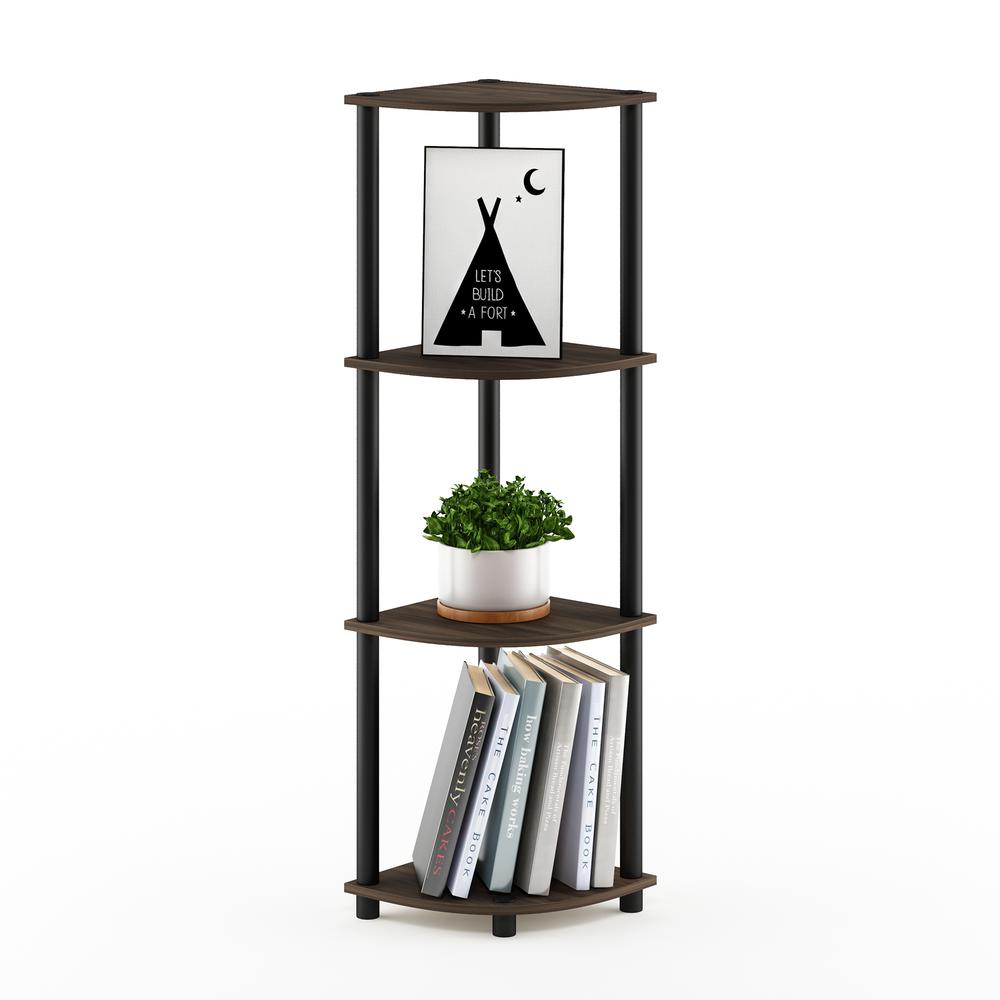 Furinno Turn-N-Tube 4-Tier Corner Display Rack Multipurpose Shelving Unit, Columbia Walnut/Black. Picture 4