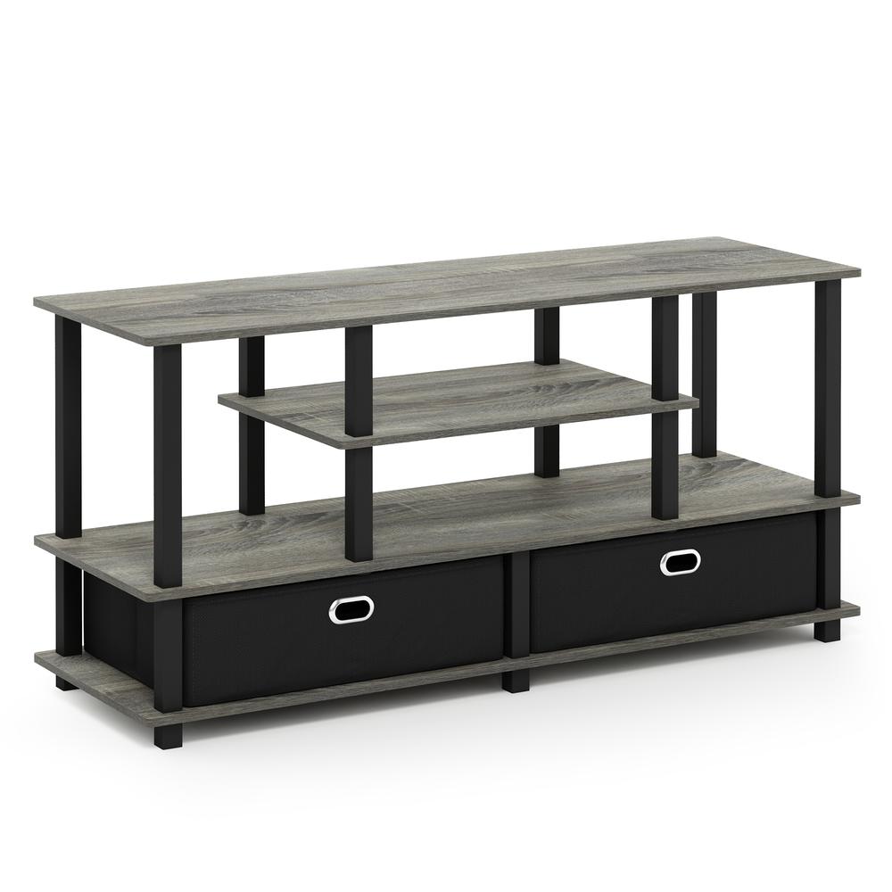 Furinno JAYA Large TV Stand for up to 50-Inch TV with Storage Bin, French Oak Grey/Black. Picture 1