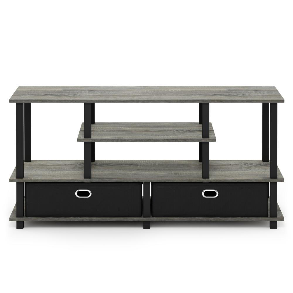 Furinno JAYA Large TV Stand for up to 50-Inch TV with Storage Bin, French Oak Grey/Black. Picture 2