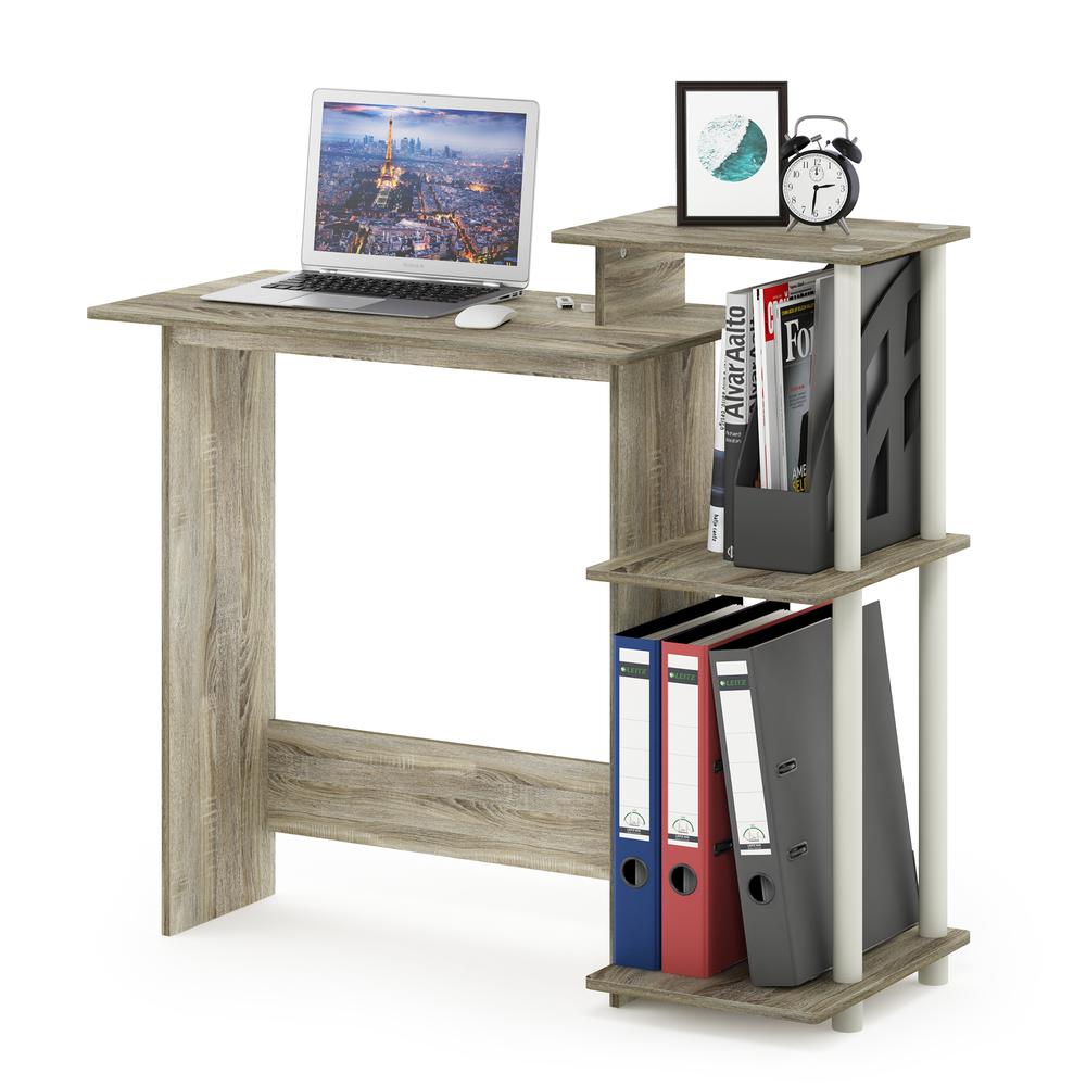 Furinno Efficient Home Laptop Notebook Computer Desk, Sonoma Oak/White. Picture 5