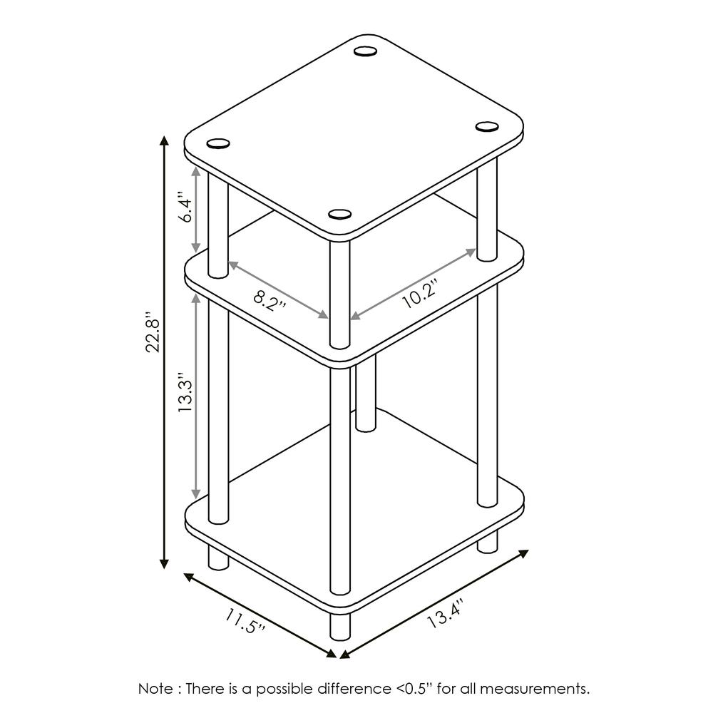 Furinno Just 3-Tier Turn-N-Tube End Table, Sonoma Oak/White. Picture 2
