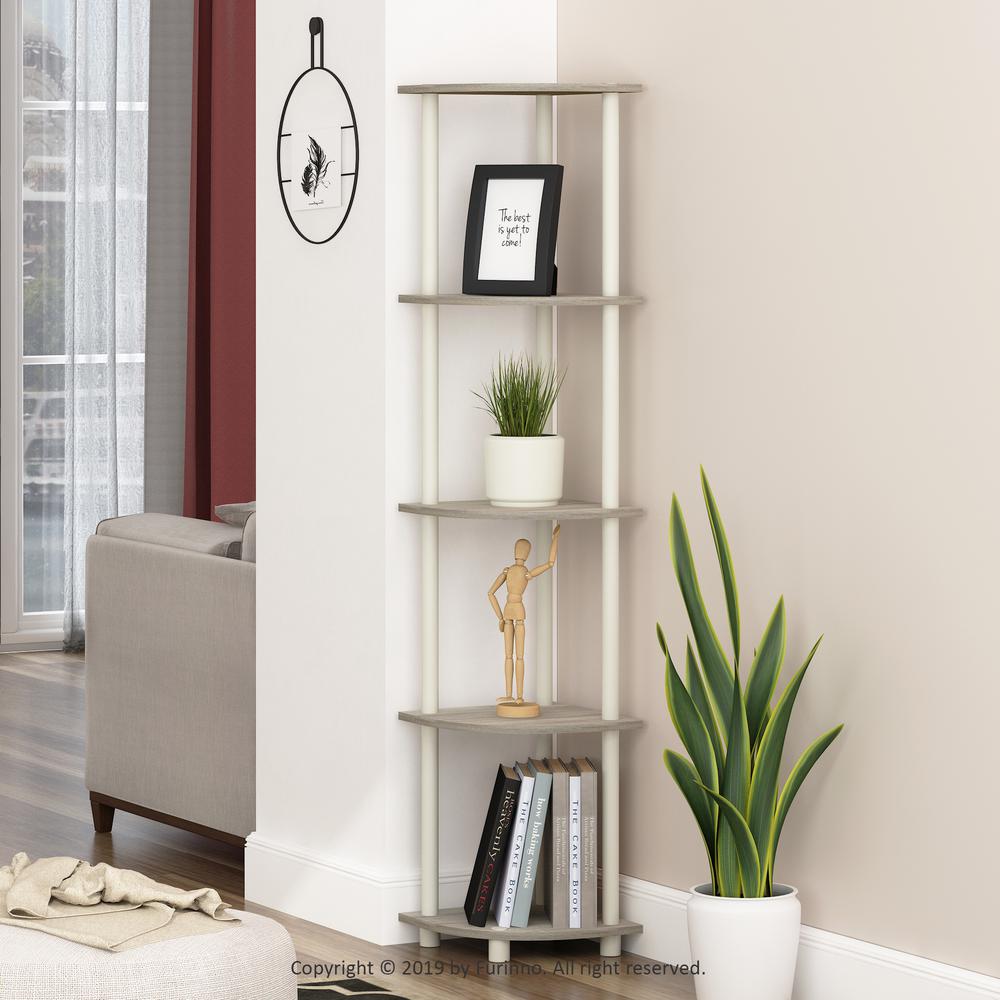 Furinno 99811 Turn-N-Tube 5 Tier Corner Display Rack Multipurpose Shelving Unit, Sonoma Oak/White. Picture 7