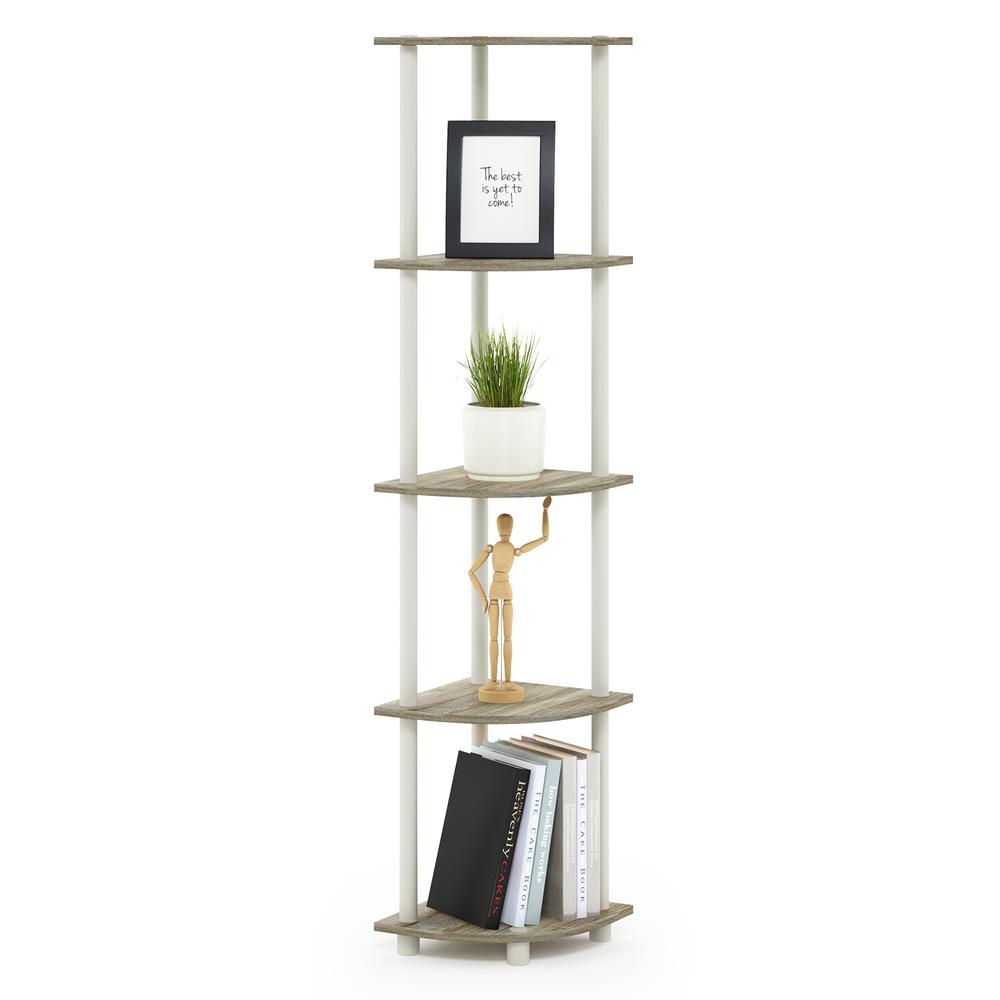 Furinno 99811 Turn-N-Tube 5 Tier Corner Display Rack Multipurpose Shelving Unit, Sonoma Oak/White. Picture 4