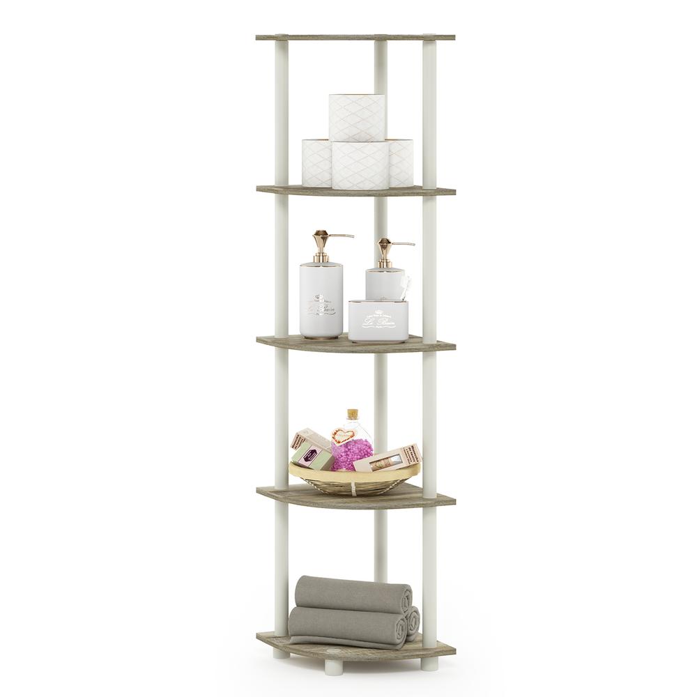 Furinno 99811 Turn-N-Tube 5 Tier Corner Display Rack Multipurpose Shelving Unit, Sonoma Oak/White. Picture 5