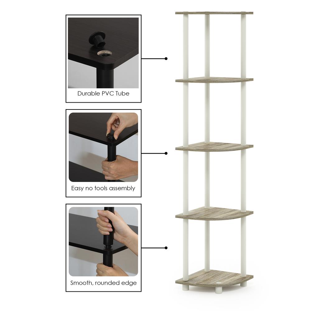 Furinno 99811 Turn-N-Tube 5 Tier Corner Display Rack Multipurpose Shelving Unit, Sonoma Oak/White. Picture 6