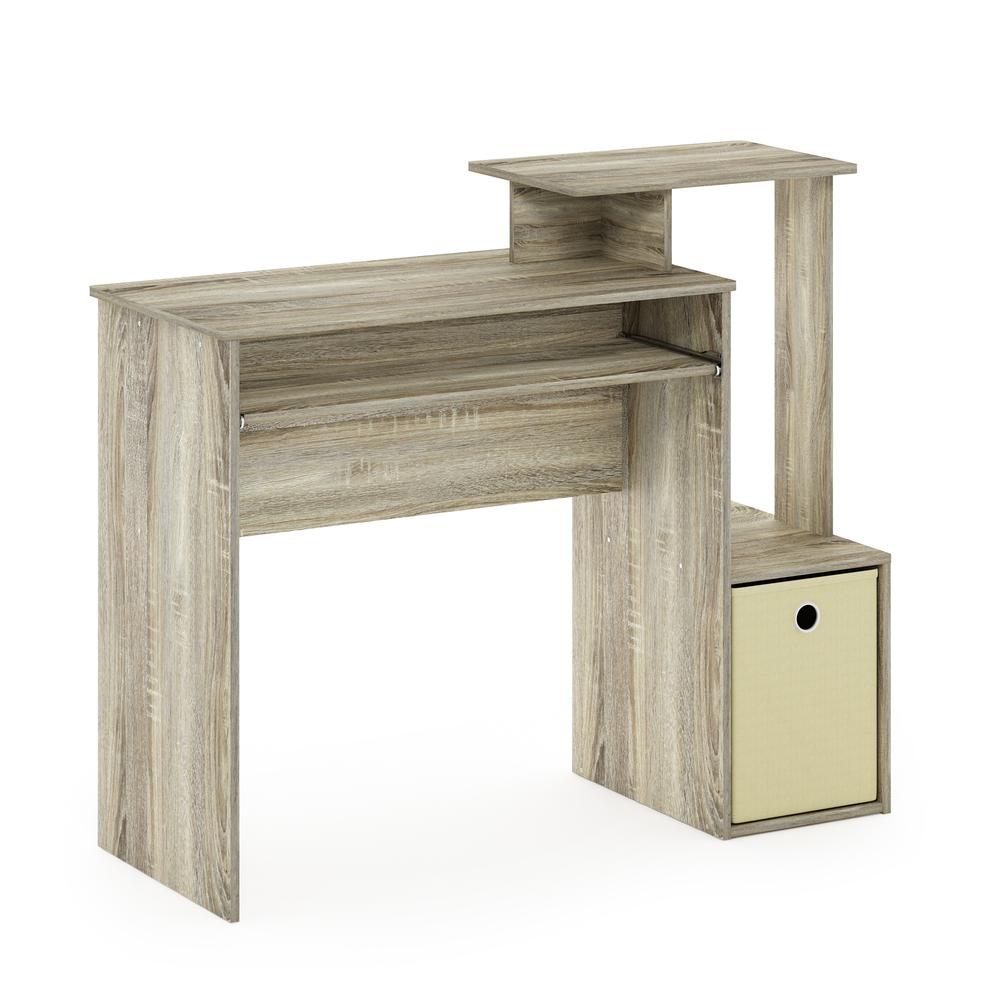 Furinno Econ Multipurpose Home Office Computer Writing Desk w/Bin, Sonoma Oak/Ivory. Picture 1