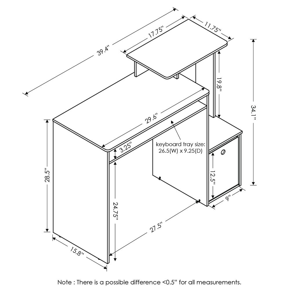 Furinno Econ Multipurpose Home Office Computer Writing Desk w/Bin, Sonoma Oak/Ivory. Picture 2