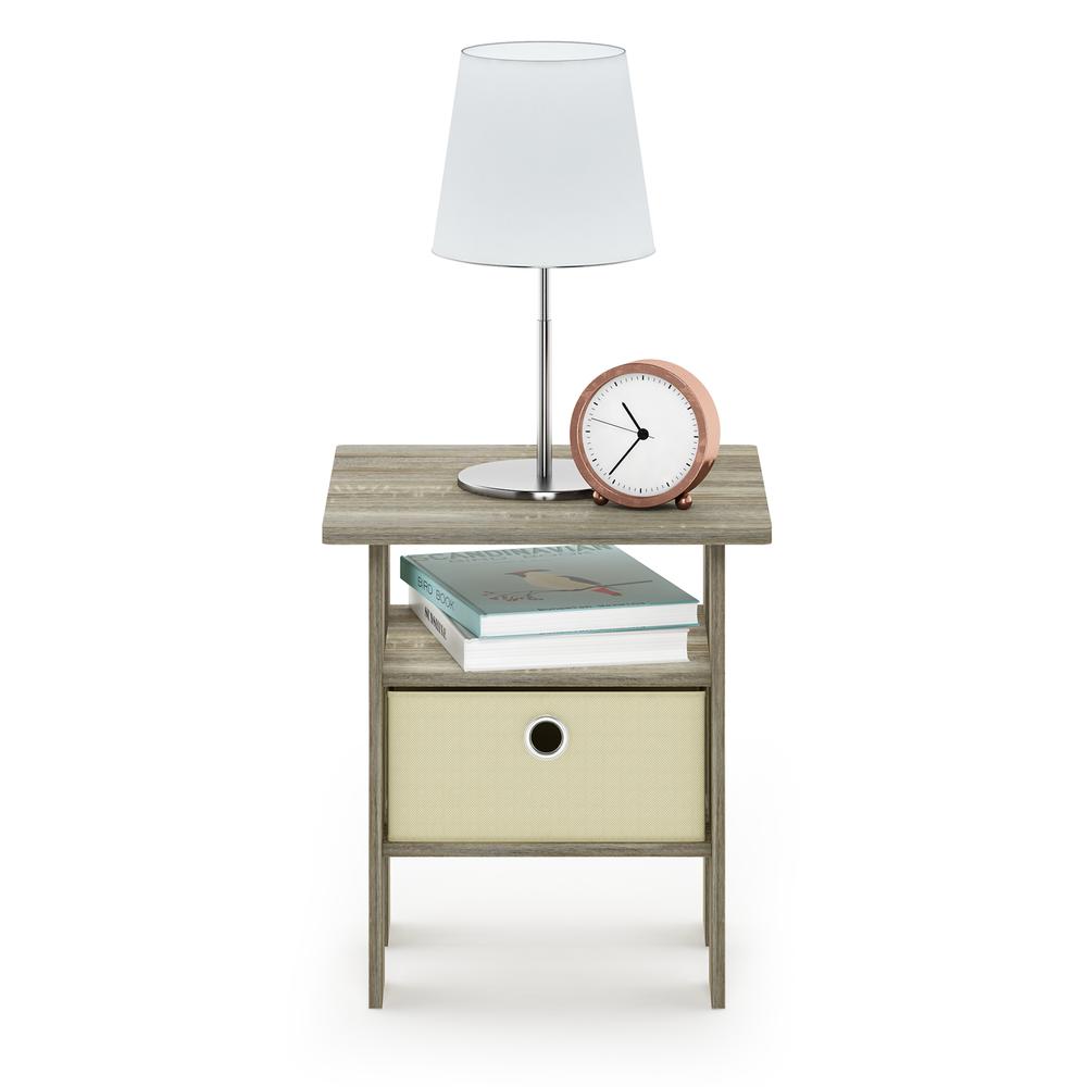 Furinno Andrey End Table Nightstand with Bin Drawer, Sonoma Oak/Ivory. Picture 4