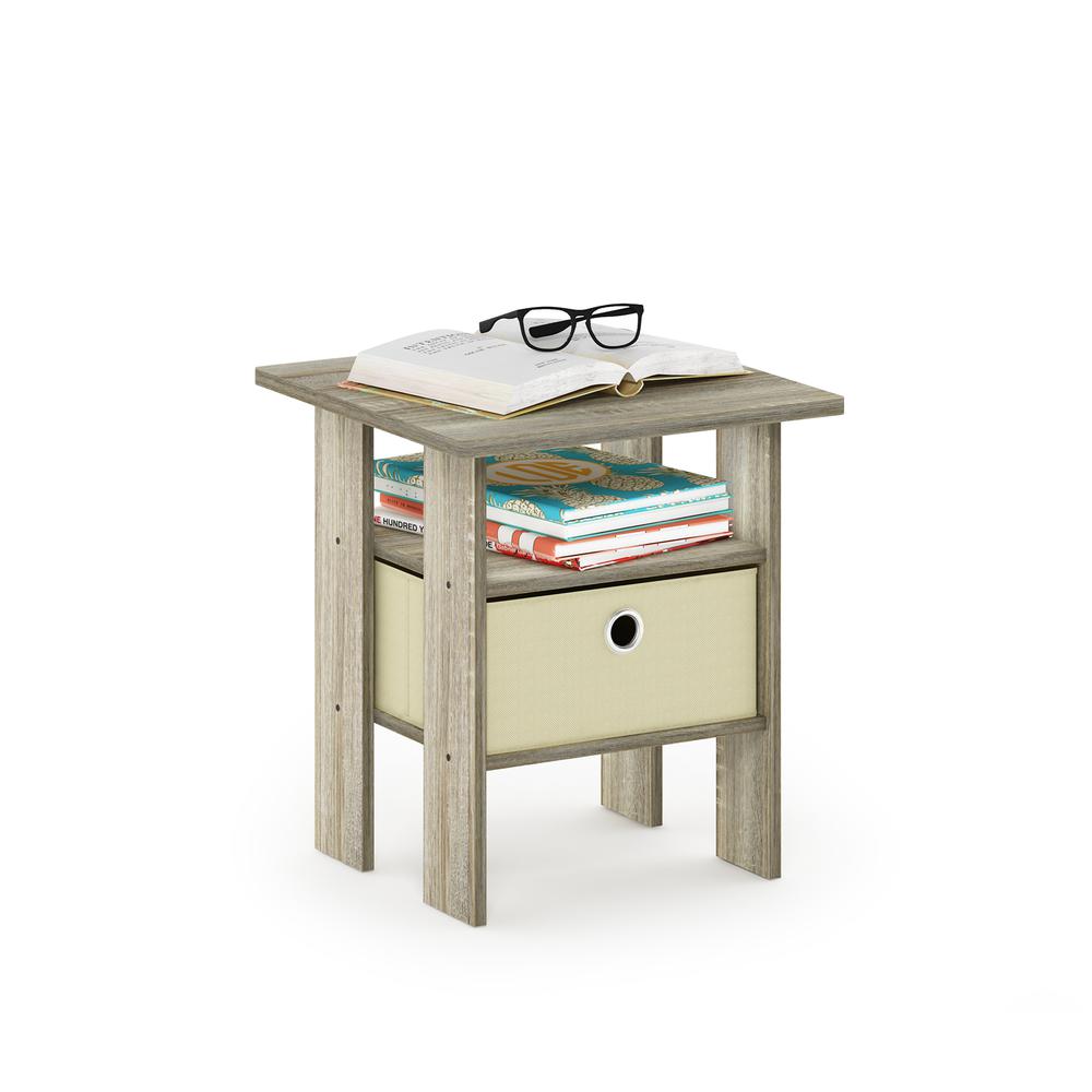 Furinno Andrey End Table Nightstand with Bin Drawer, Sonoma Oak/Ivory. Picture 5