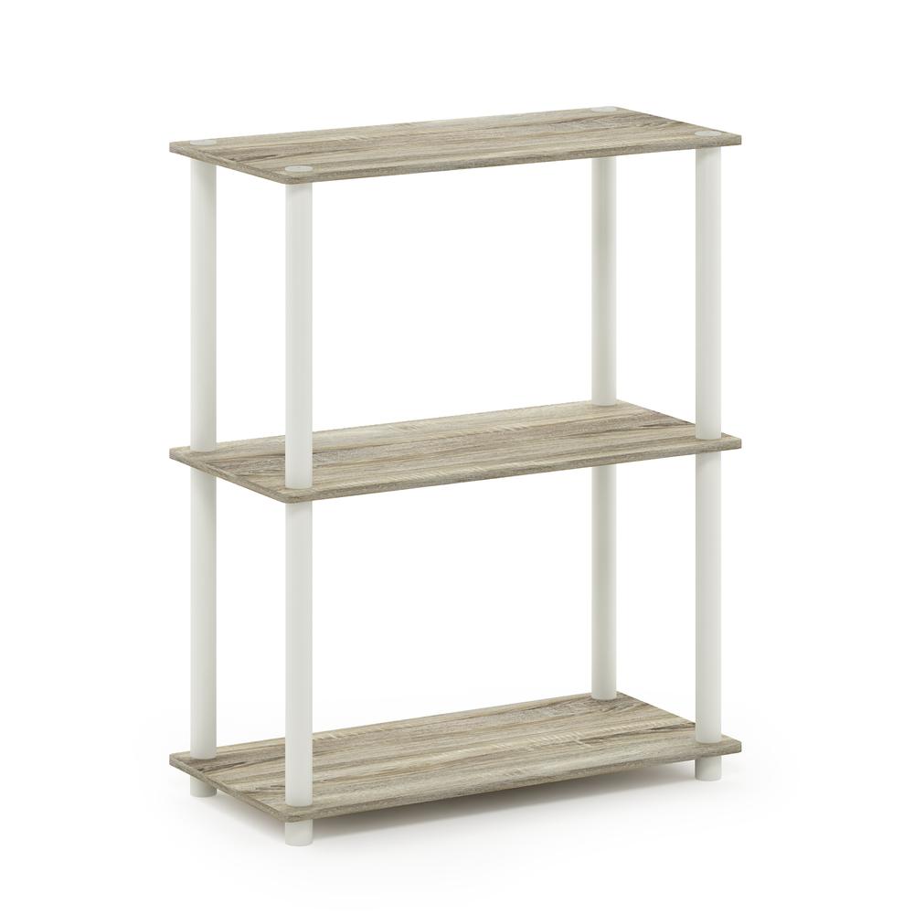 Furinno Turn-N-Tube 3-Tier Compact Multipurpose Shelf Display Rack, Sonoma Oak/White. Picture 1