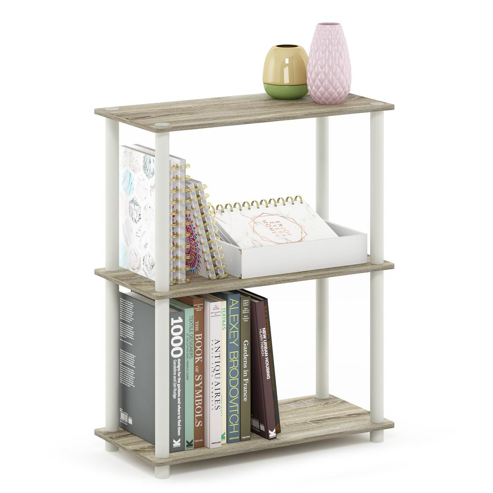 Furinno Turn-N-Tube 3-Tier Compact Multipurpose Shelf Display Rack, Sonoma Oak/White. Picture 4
