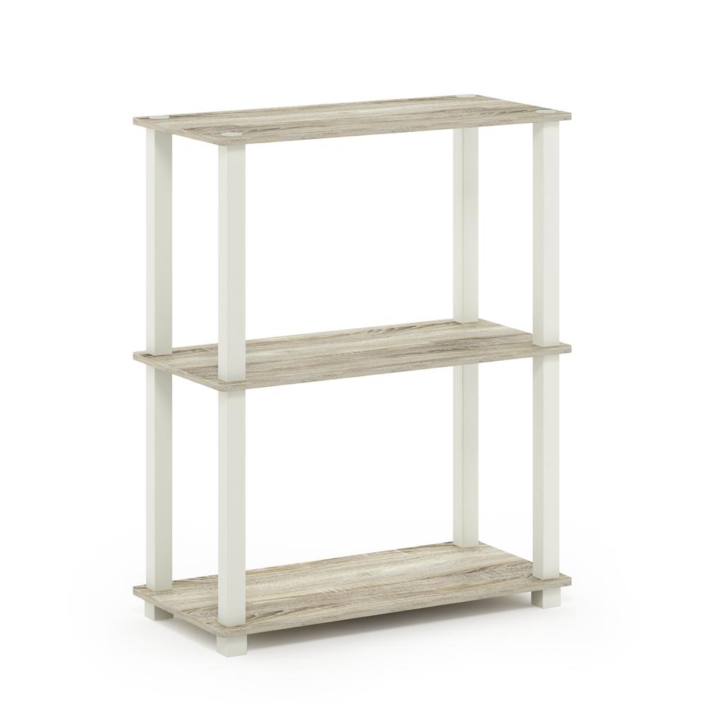 Furinno Turn-S-Tube 3-Tier Compact Multipurpose Shelf Display Rack with Square Tube, Sonoma Oak/White. Picture 1