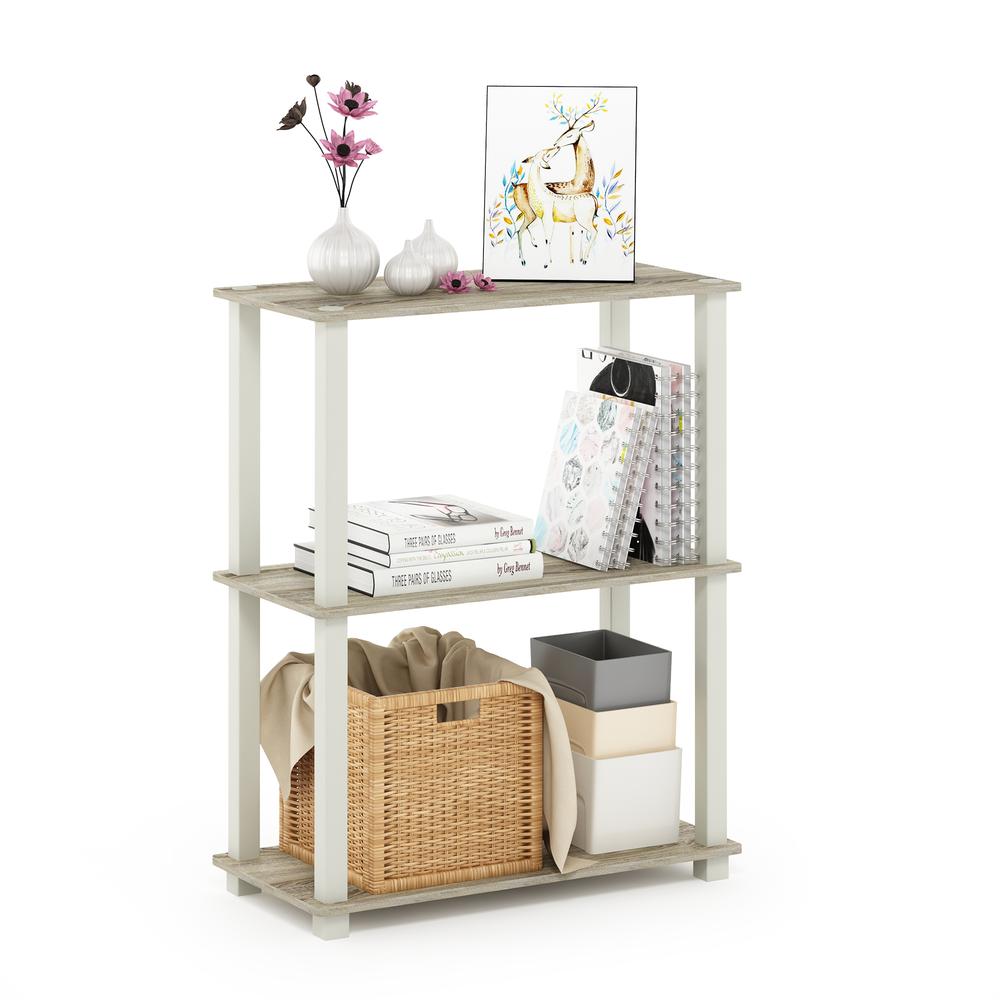 Furinno Turn-S-Tube 3-Tier Compact Multipurpose Shelf Display Rack with Square Tube, Sonoma Oak/White. Picture 4