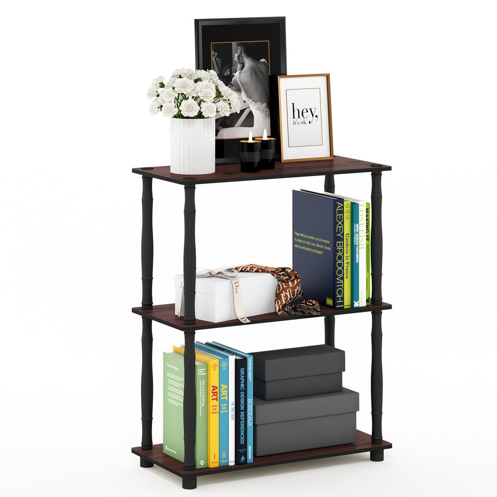 Furinno Turn-N-Tube 3-Tier Compact Multipurpose Shelf Display Rack with Classic Tube, Dark Cherry/Black. Picture 4