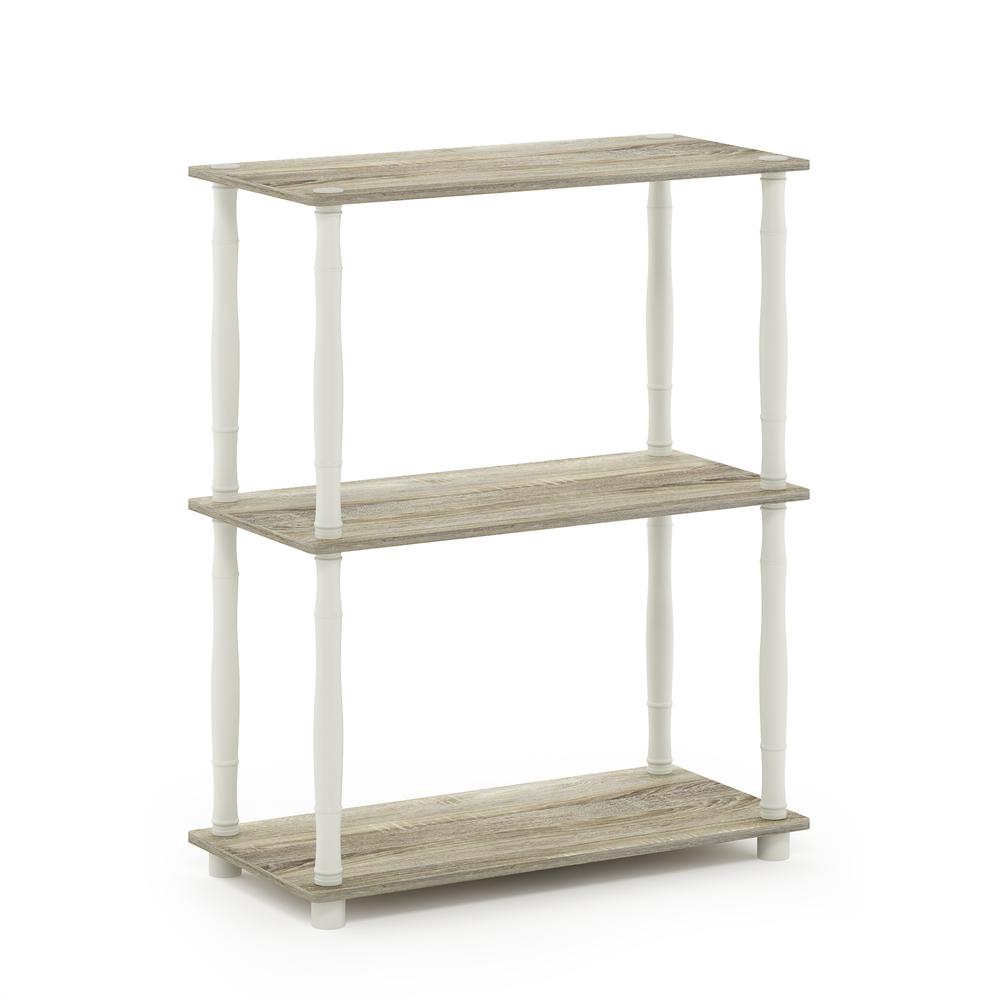 Furinno Turn-N-Tube 3-Tier Compact Multipurpose Shelf Display Rack with Classic Tube, Sonoma Oak/White. Picture 1