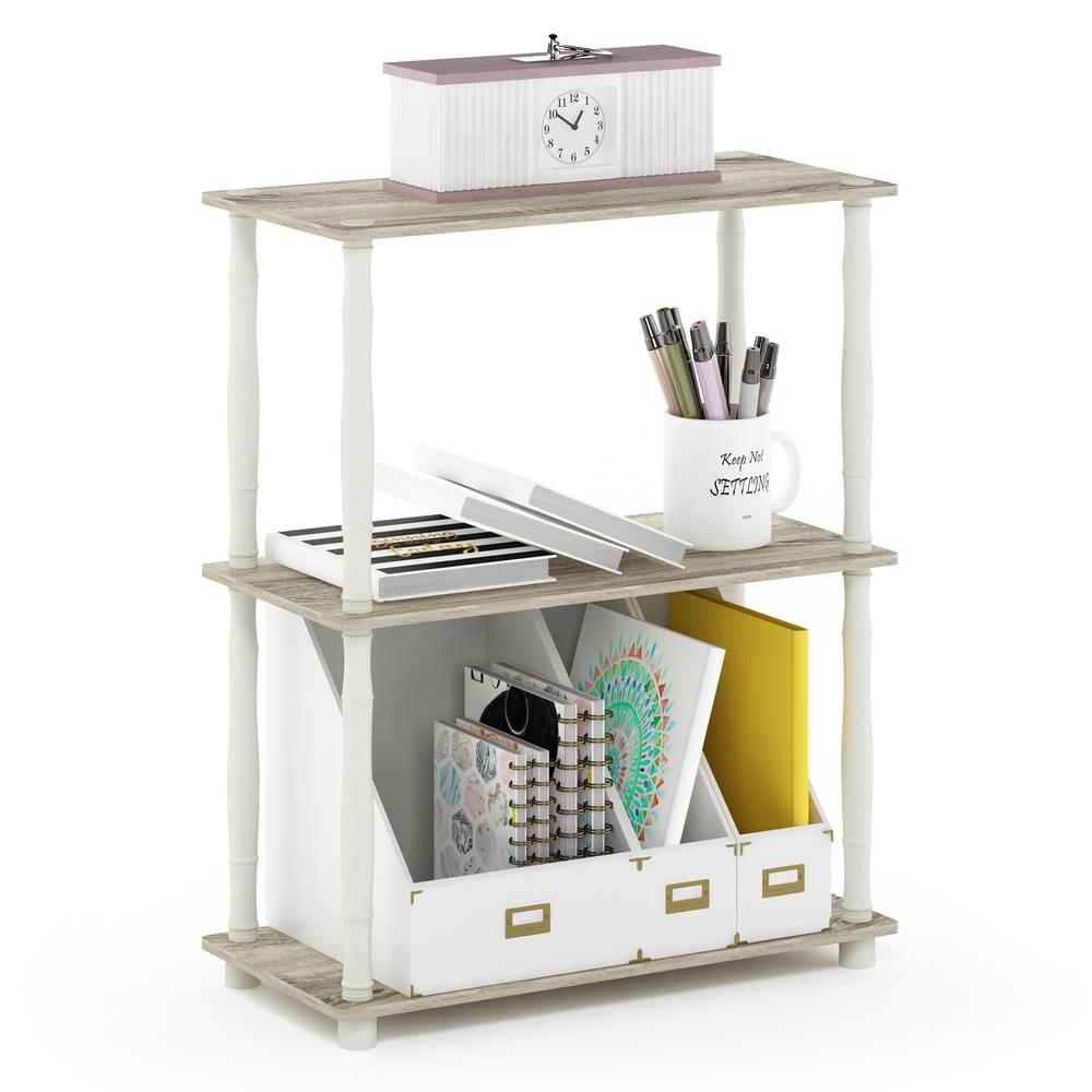 Furinno Turn-N-Tube 3-Tier Compact Multipurpose Shelf Display Rack with Classic Tube, Sonoma Oak/White. Picture 4
