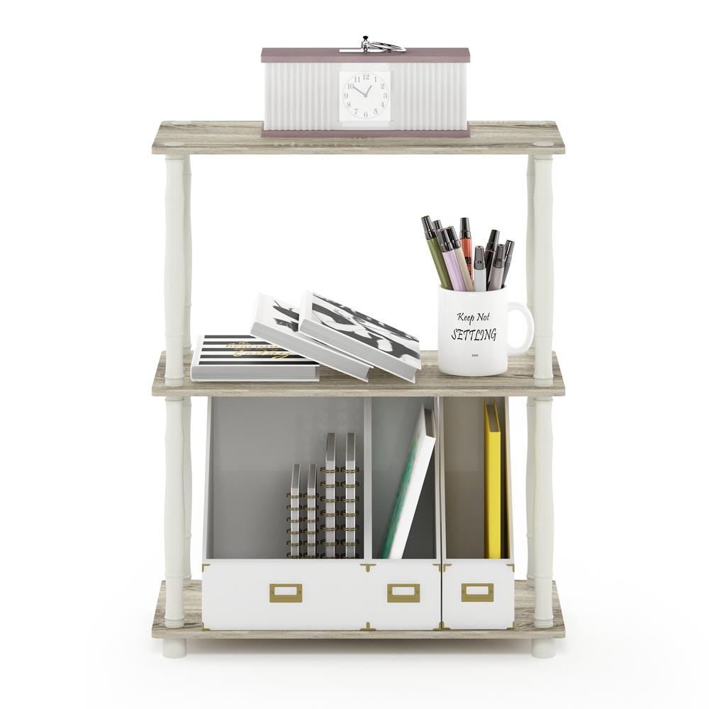 Furinno Turn-N-Tube 3-Tier Compact Multipurpose Shelf Display Rack with Classic Tube, Sonoma Oak/White. Picture 5