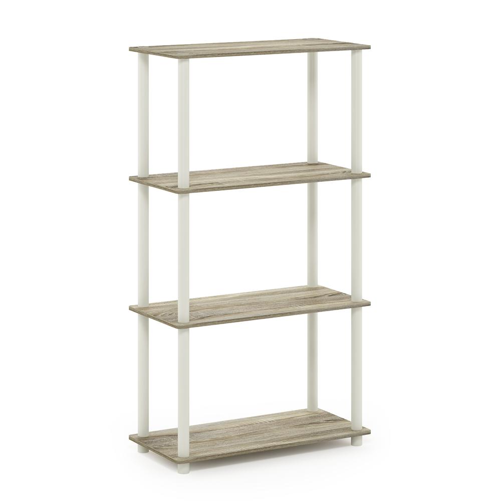 Furinno Turn-N-Tube 4-Tier Multipurpose Shelf Display Rack, Sonoma Oak/White. Picture 1