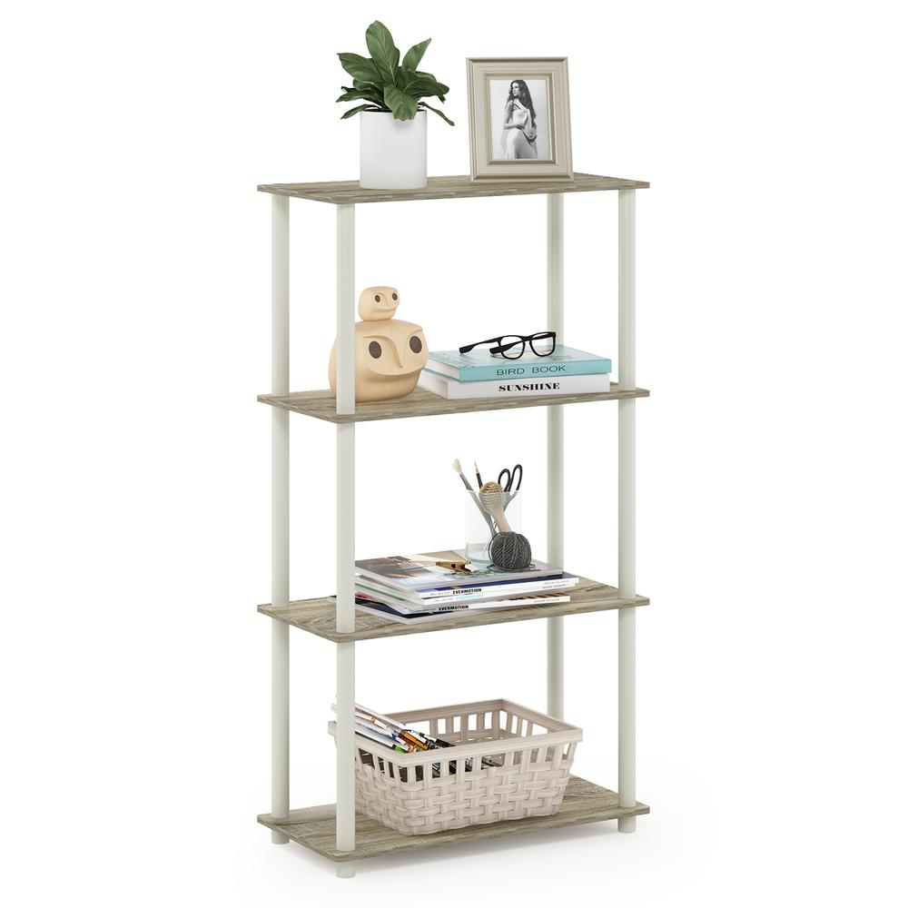 Furinno Turn-N-Tube 4-Tier Multipurpose Shelf Display Rack, Sonoma Oak/White. Picture 4