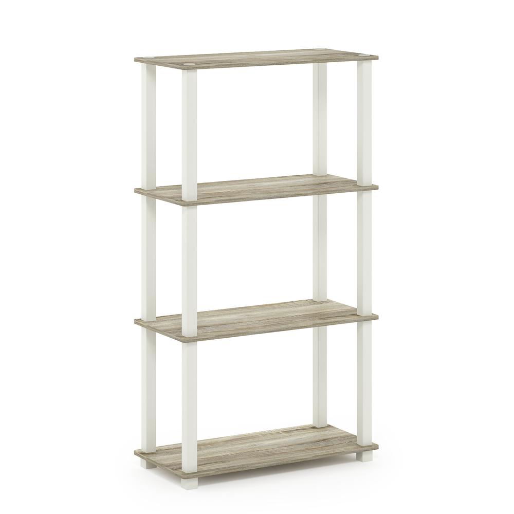 Furinno Turn-S-Tube 4-Tier Multipurpose Shelf Display Rack with Square Tube, Sonoma Oak/White. Picture 1