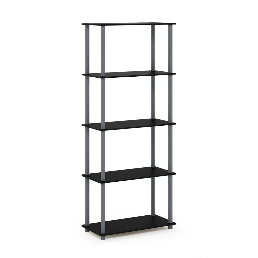 Furinno Turn-N-Tube 5-Tier Multipurpose Shelf Display Rack, Black/Grey. Picture 1