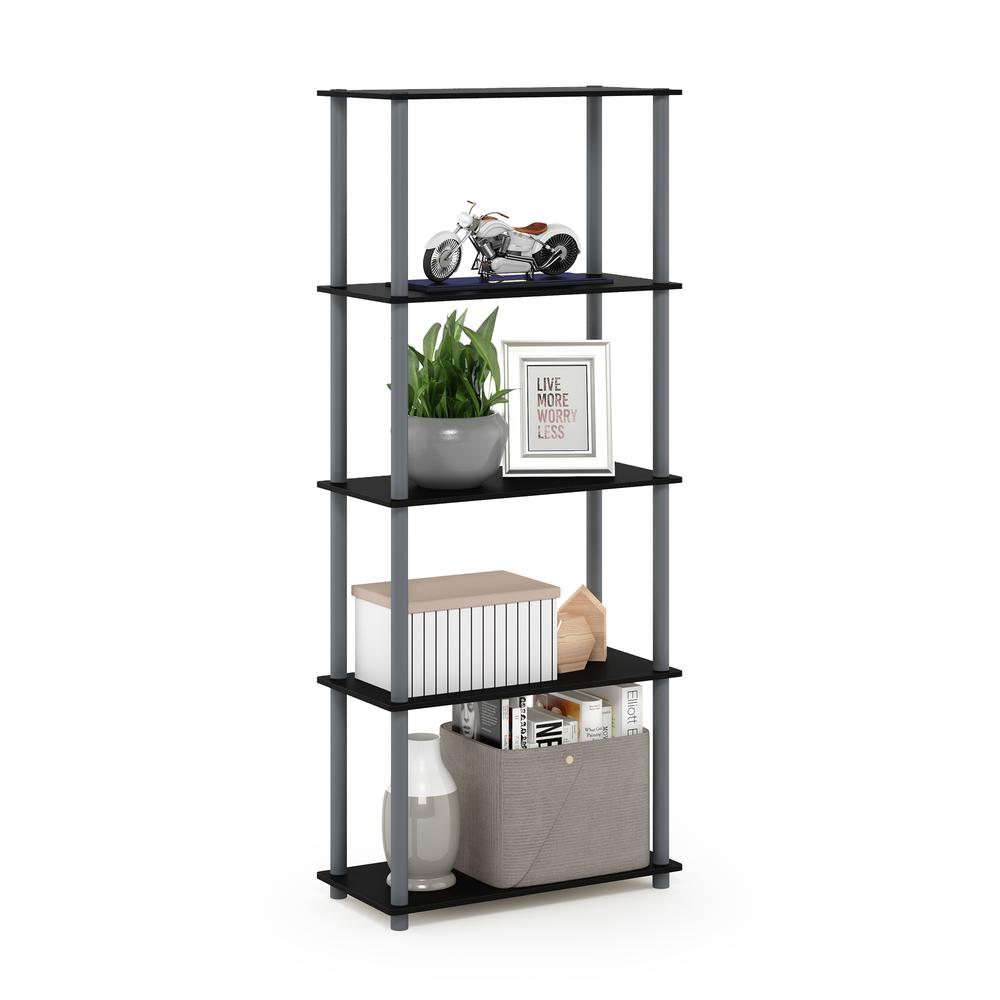 Furinno Turn-N-Tube 5-Tier Multipurpose Shelf Display Rack, Black/Grey. Picture 4