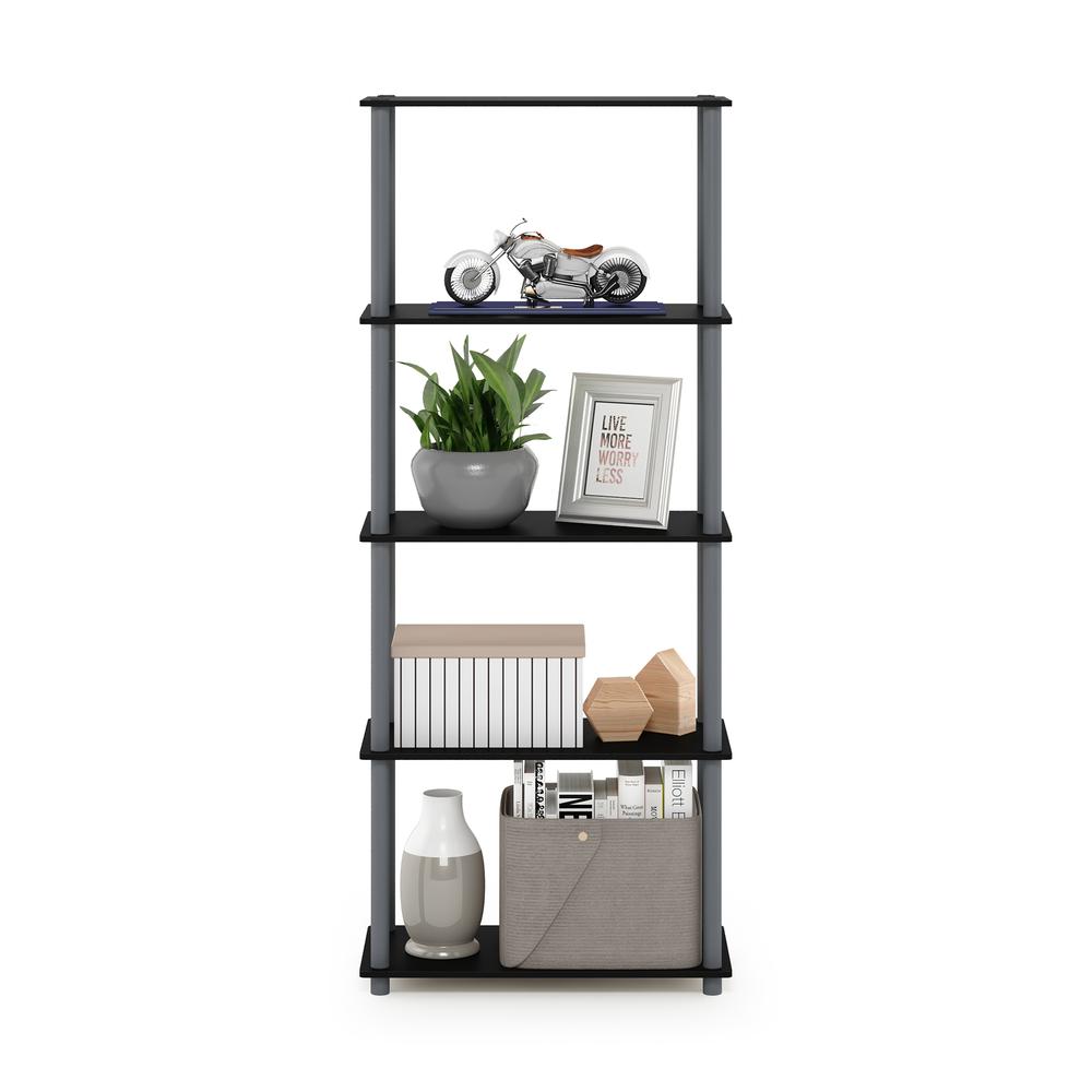 Furinno Turn-N-Tube 5-Tier Multipurpose Shelf Display Rack, Black/Grey. Picture 5