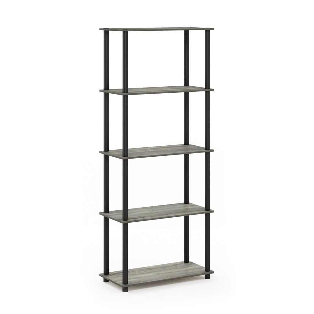 Furinno Turn-N-Tube 5-Tier Multipurpose Shelf Display Rack, French Oak Grey/Black. Picture 1