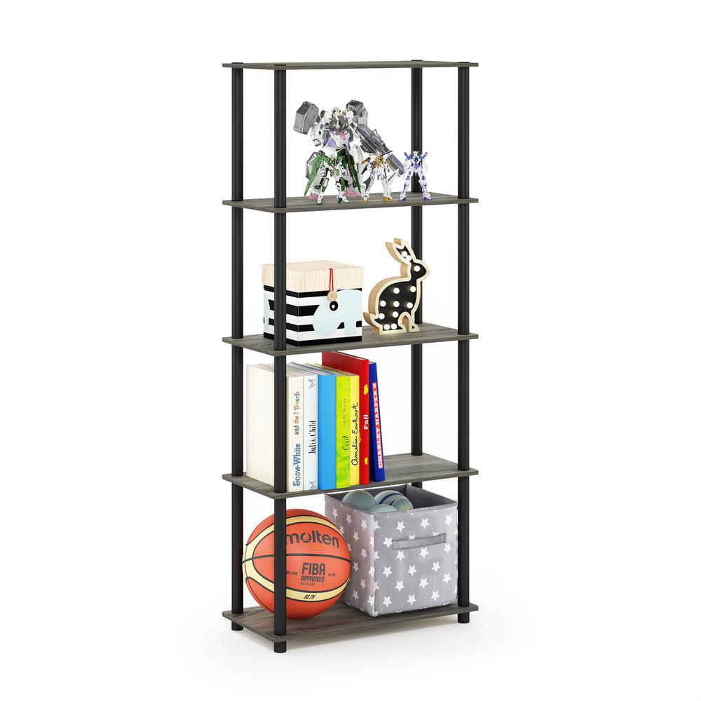 Furinno Turn-N-Tube 5-Tier Multipurpose Shelf Display Rack, French Oak Grey/Black. Picture 4