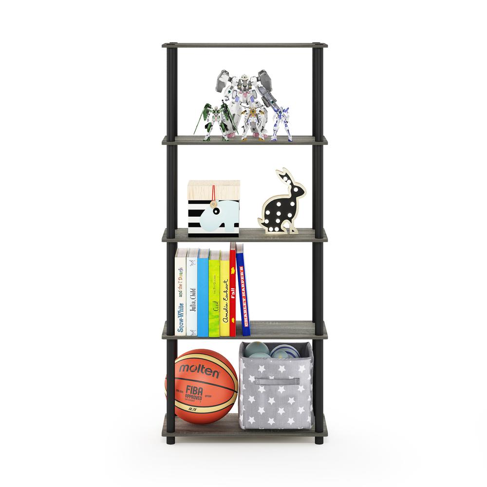 Furinno Turn-N-Tube 5-Tier Multipurpose Shelf Display Rack, French Oak Grey/Black. Picture 5