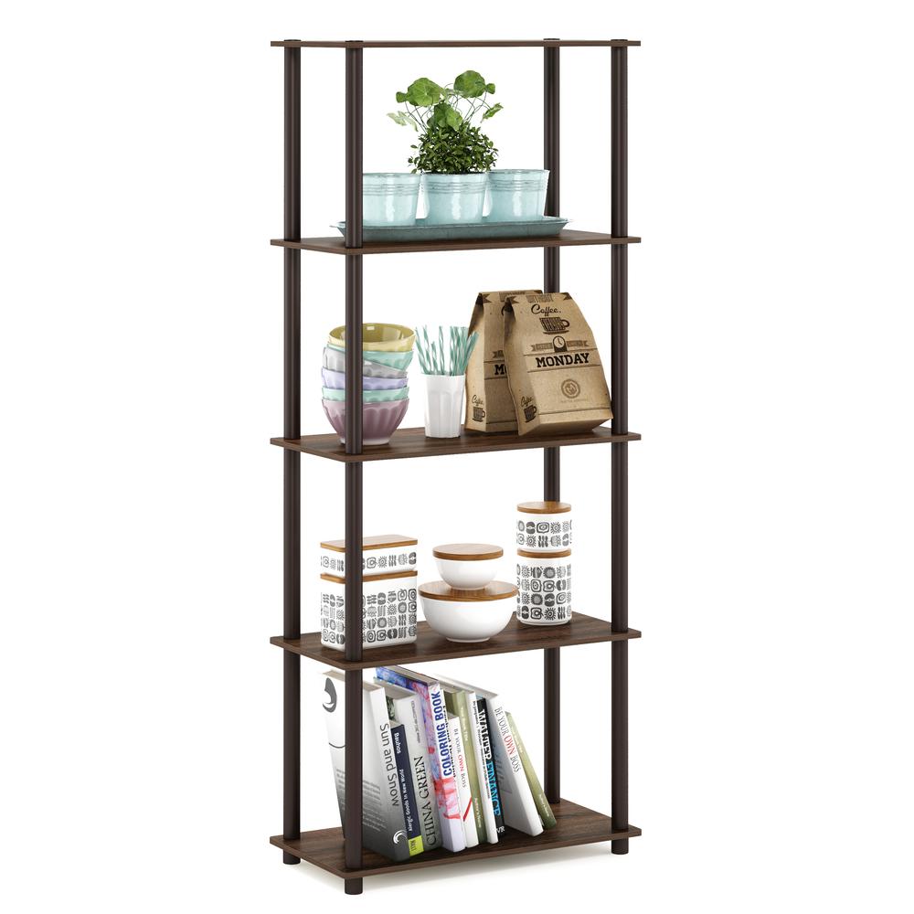 Furinno Turn-N-Tube 5-Tier Multipurpose Shelf Display Rack, Walnut/Brown. Picture 4