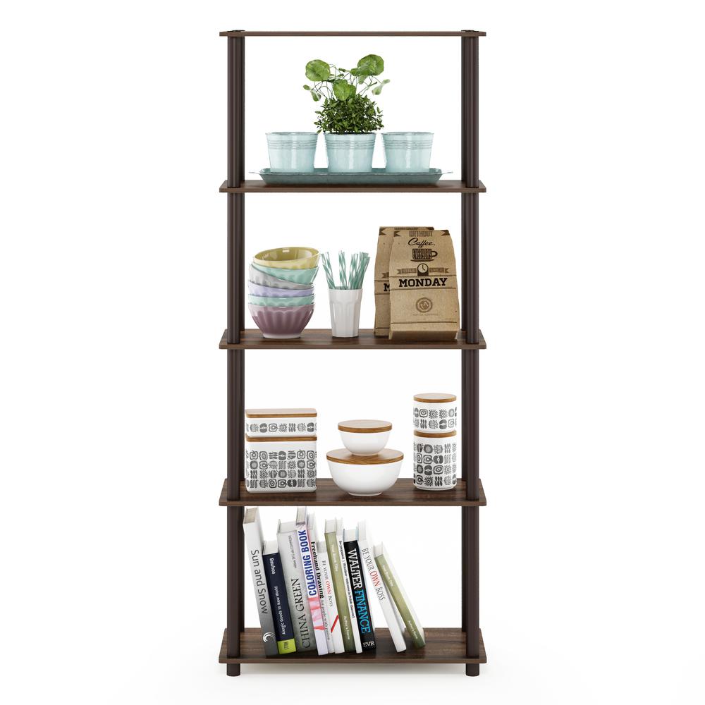 Furinno Turn-N-Tube 5-Tier Multipurpose Shelf Display Rack, Walnut/Brown. Picture 5